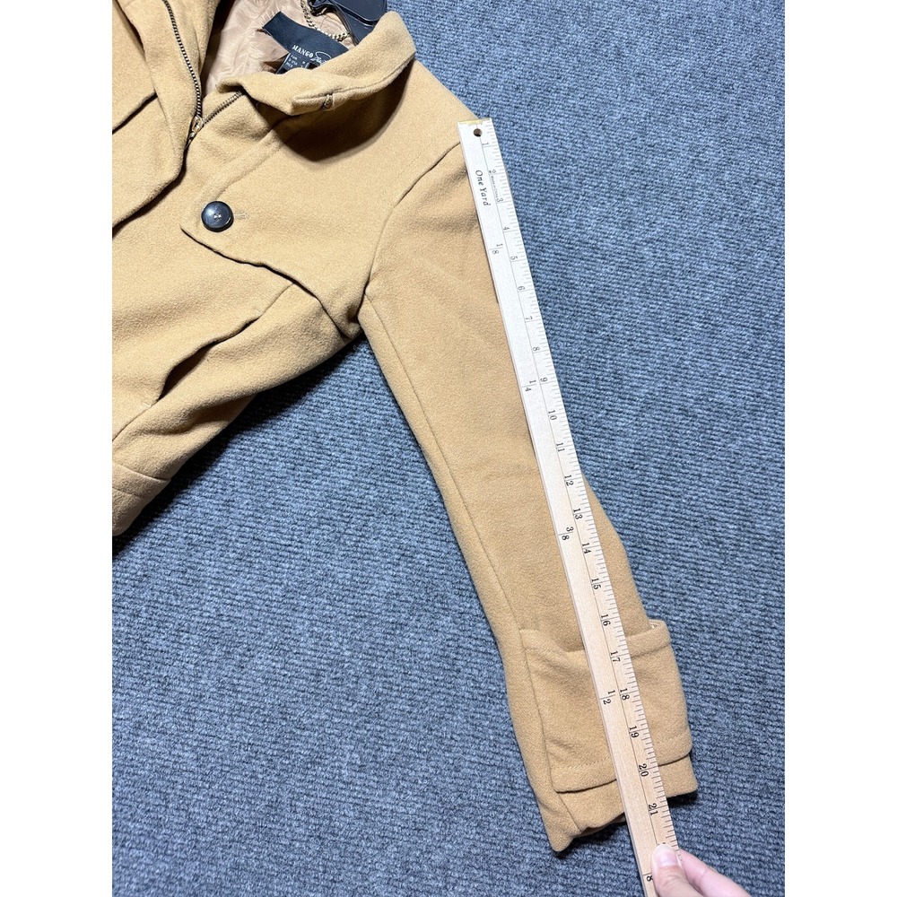 Mango Suit Jacket Women Small Tan Wool Blend Cropped Zip Up 31106778 - Picture 9 of 10
